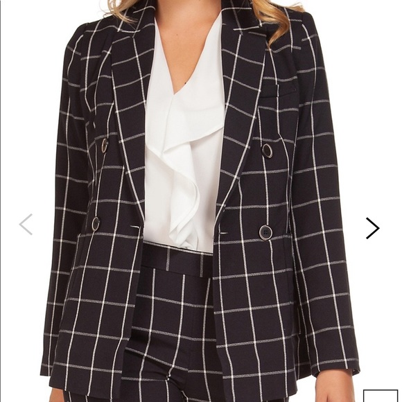 🆕 Dex Double Breasted Windowpane Blazer Medium Navy Mono Grid - Picture 2 of 8